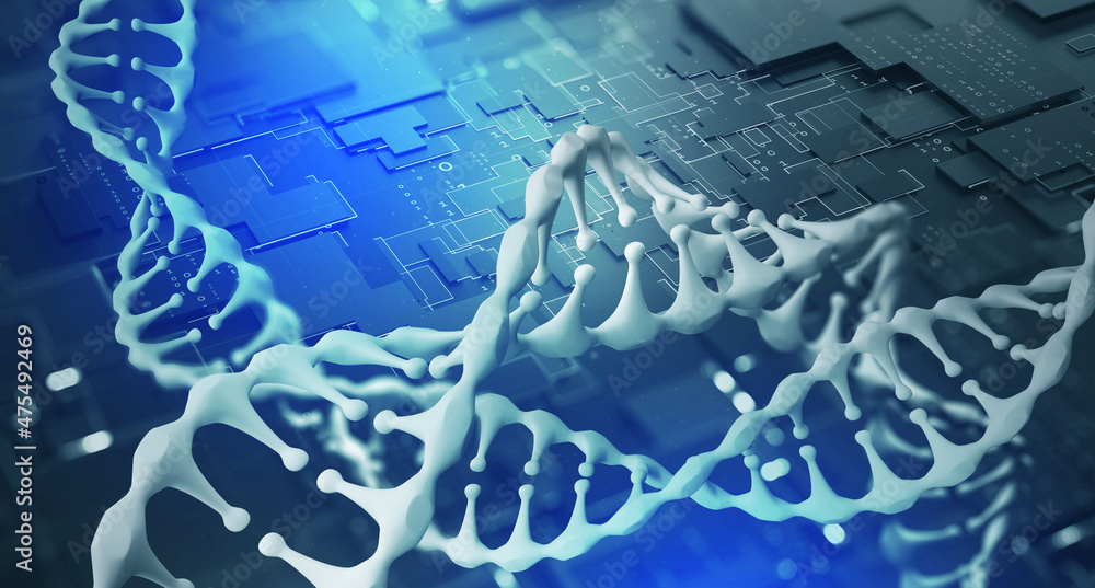 Aufkleber genetic engineering and high technologies. abstract dna spiral model 3d illustration. ai and medicin