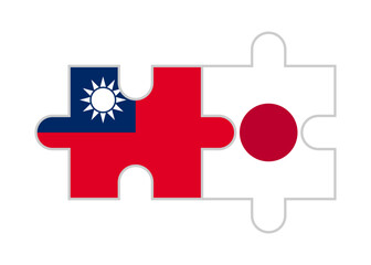 puzzle pieces of taiwan and japan flags. vector illustration isolated on white background