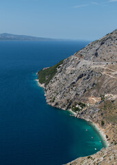 Summer landscape of Adriatic sea and rocky Dalmatian coast, Vruja beach in Croatia