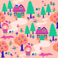 Obraz na płótnie Canvas Background of colorful cute little red riding hood