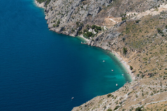 Summer landscape of Adriatic sea and rocky Dalmatian coast, Vruja beach in Croatia