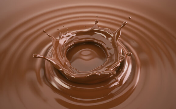 Liquid chocolate crown splash with ripples, illustration