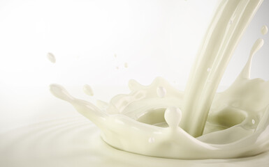 Milk crown splash with pour stream, illustration
