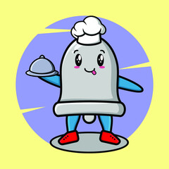 Bell chef mascot character serving food on tray cute style design for t-shirt, sticker, logo element