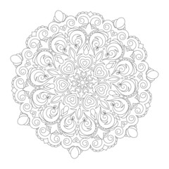 Zentangle inspired mandala zen doodle illustration with tribal boho chic ornaments. Oriental ornamental background.