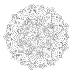 Zentangle inspired mandala zen doodle illustration with tribal boho chic ornaments. Oriental ornamental background.