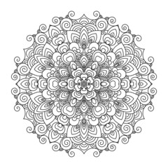 Zentangle inspired mandala zen doodle illustration with tribal boho chic ornaments. Oriental ornamental background.