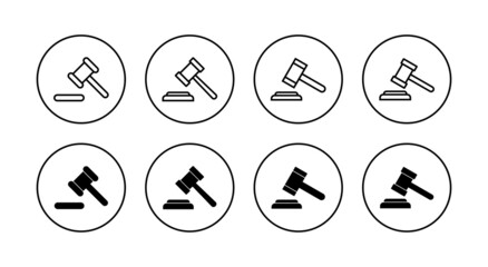 Gavel icons set. judge gavel sign and symbol. law icon. auction hammer