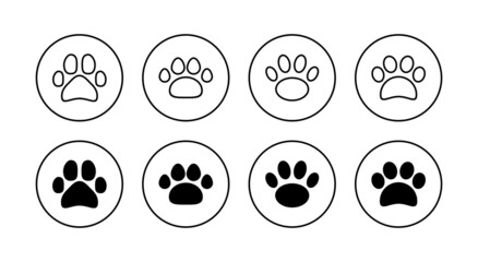 Paw icons set. paw print sign and symbol. dog or cat paw