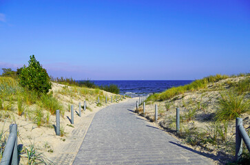 Beach near Heringsdorf on Usedom. Baltic Sea coast in sunny weather.
