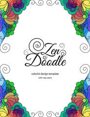 Elegant zentangle inspired illustration with tribal boho chic ornaments. Design template with copy space. Decorative frame.