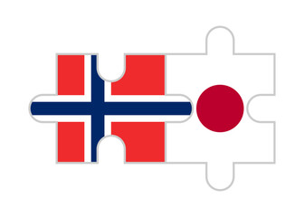 puzzle pieces of norway and japan flags. vector illustration isolated on white background