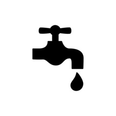 Water Tap Icon in black flat glyph, filled style isolated on white background