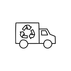Eco Truck Icon in flat black line style, isolated on white background