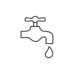 Water Tap Icon in flat black line style, isolated on white background