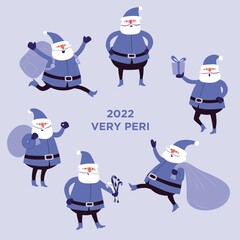 Cheerful Santa Claus in lilac tones. Vector illustration. Very peri color.