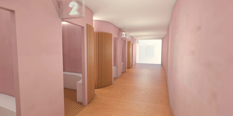 3d rendering of a luxury spa and relaxing massage corridor