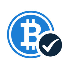 Accepted, bit coin, coin, crypto currency icon. Simple vector design.