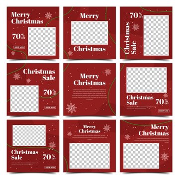 Set of Social media post template for Christmas. Puzzle concept social media post with place for the photo.