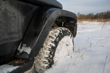 Winter tire in deep snow