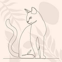 cat sitting line drawing, on an abstract background