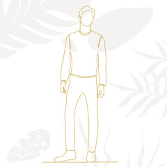 man drawing by one continuous line, vector