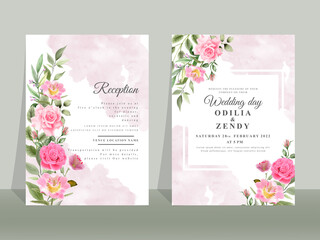 Fototapeta na wymiar Beautiful floral hand drawn wedding invitation card template