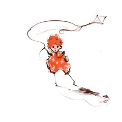 Boy, girl, child playing illustration 