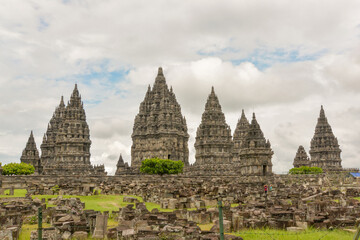 View with Hindu temples at the Prambanan temple compound, Indonesia