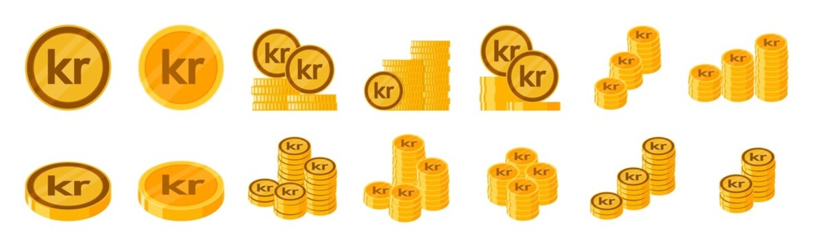 Norwegian Krone Coin Icon Set