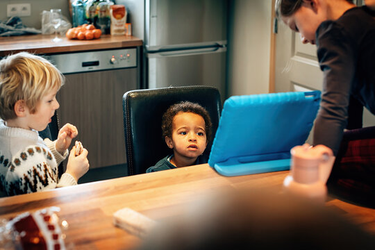 little children watching movies on the tablet