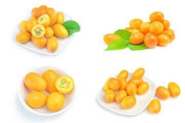 Collection of kumquats over a white background