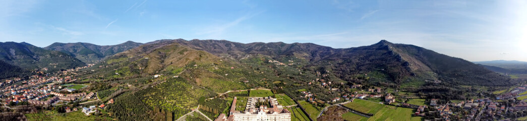 Fototapeta na wymiar Panoramic view from drone of the Certosa of Calci, Tuscany, Italy