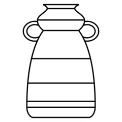 A tall clay amphora with two side semicircular handles. Ceramic tableware for a modern interior. Vector icon, outline, isolated