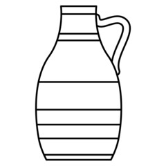 Clay amphora with one handle on the side, ceramic vase, urn. Vector icon, outline, isolated