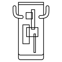 Rectangular cylindrical vase with a design with abstract elements. Vector icon, outline, isolated