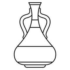 An amphora with a narrow neck and a wide bottom. Ceramic vase with two side handles. Vector icon, outline, isolated
