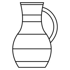 Classic ceramic jug with stripes. Clay vase, urn, amphora. Vector icon, outline, isolated