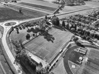 Aerial view from drone of sport fields, Tuscany