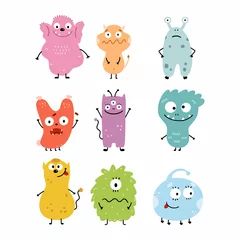 Fotobehang Set cute monster stickers. Cartoon illustration for book. © Полина Екимова