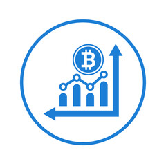 Cryptocurrency, graph icon. Blue vector sketch.