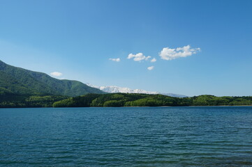 信州、北アルプス、青木湖。こんな晴れた日に巡り合えた。