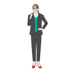 Illustration of a businesswoman doing a fist pump(white background, vector, cut out)