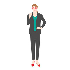 Illustration of a businesswoman doing a fist pump(white background, vector, cut out)