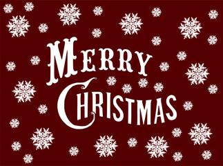 Fototapeta na wymiar Merry Christmas card on a dark red background with snowflakes