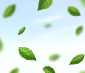 Green leaves background 3d illustration. ecology concept.