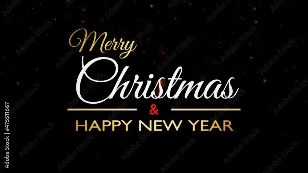 Poster 4k video animation of text merry christmas and happy new year blinking effect with falling particles