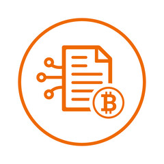 Paper, bitcoin icon. Orange vector sketch.