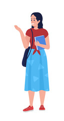 Smiling college student semi flat color vector character. Standing figure. Full body person on white. Highschooler isolated modern cartoon style illustration for graphic design and animation
