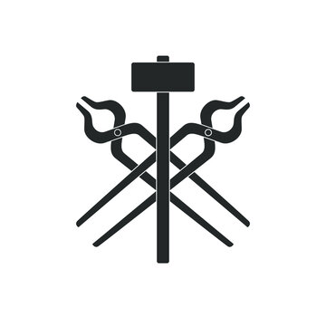 recommend clip art: Blacksmith tools graphic sign. Smithy symbol. Forging tools sign isolated on white background. Vector illustration